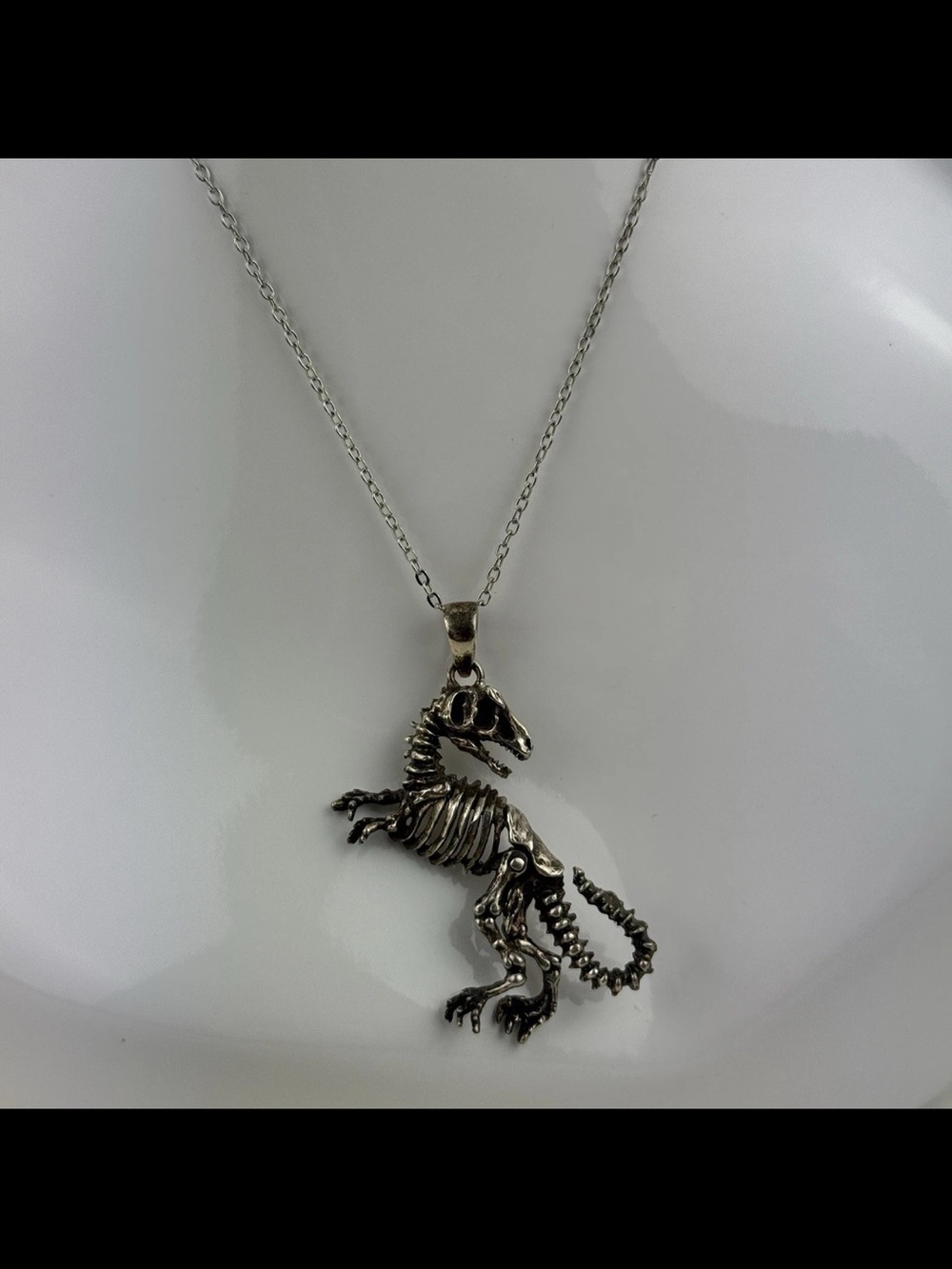 925 Sterling Silver Dinosaur Skeleton Pendant Necklace T-Rex Bone Fossil Jointed